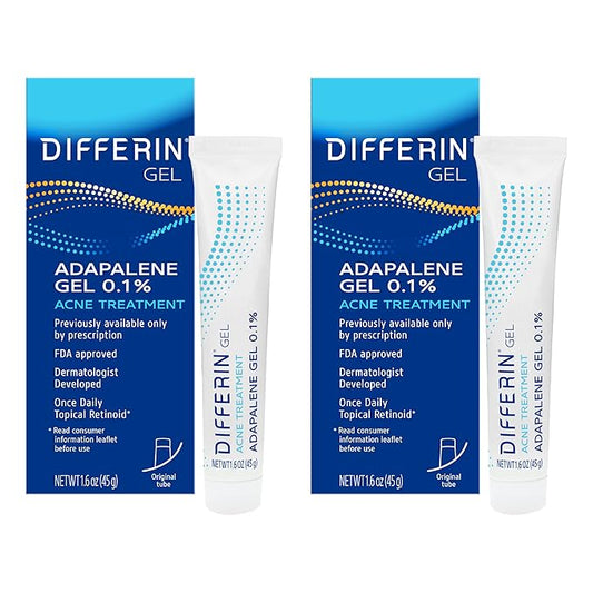 Differin Acne Treatment Gel, 60 Day Supply, Retinoid Treatment for Face with 0.1% Adapalene, Gentle Skin Care for Acne Prone Sensitive Skin, 15g Tube (Pack of 2) (Packaging May Vary)
