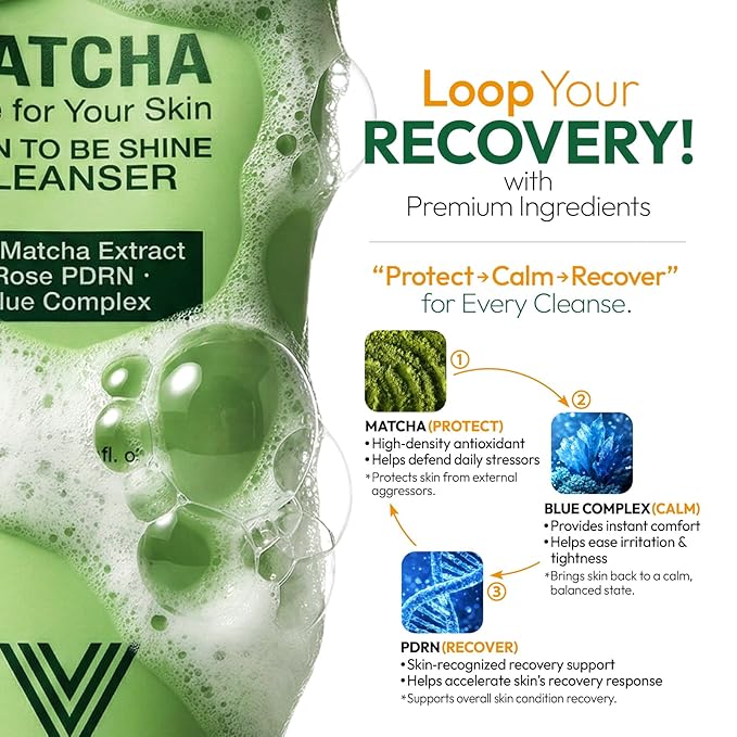 VELVENTE Matcha PDRN Gentle Foam Cleanser for Redness Relief & Acne-Prone Skin | Korean Green Tea Low-pH Face Wash | Pore Refining, Brightening, Soothing Daily Cleanser | Sensitive Skin Friendly