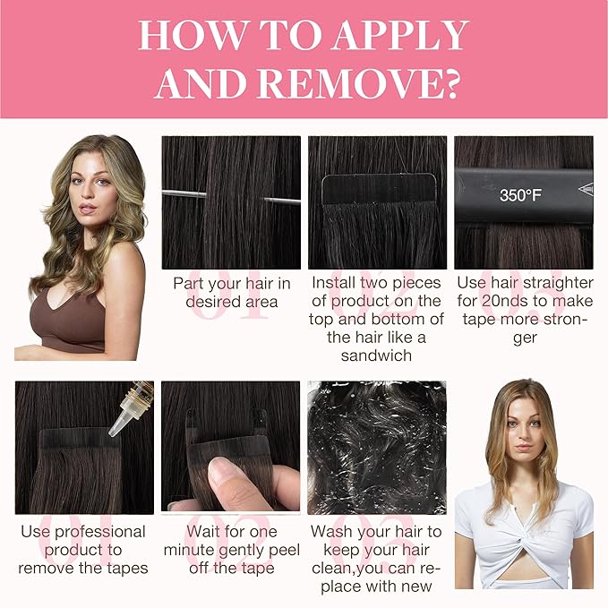 GOO GOO Tape in Hair Extensions Human Hair, 3/8/613 Walnut Brown to Ash Brown and Bleach Blonde, 12inch 80g 40pcs, Skin Weft Seamless Invisible, Silky Straight with Thick Ends, Remy Human Hair