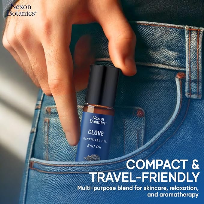 Clove Essential Oil Roll On 10 ml - Pre-Diluted Blend Roller for Skin, Teeth & Aromatherapy - Ready to Use - Made from Pure & Natural Oils - Nexon Botanics