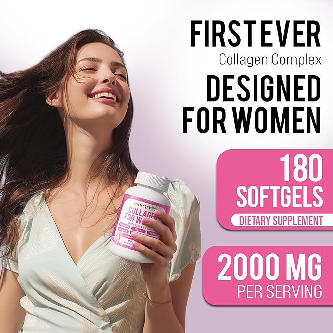Collagen for Women – Hydrolyzed Multi Collagen Peptides Types I, II, III, V & X – Collagen Supplement with Vitamin C, Biotin & Hyaluronic Acid – Grass Fed, Non-GMO - 180 Capsules (Pack of 1 Bottle)
