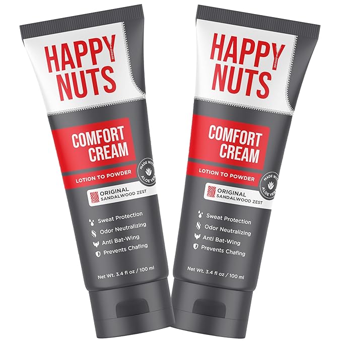 HAPPY NUTS Comfort Cream Deodorant For Men: Anti-Chafing Sweat Defense, Odor Control, Aluminum-Free Mens Deodorant & Hygiene Products for Men's Private Parts 3.4 Fl Oz (2 Pack), Original Scent