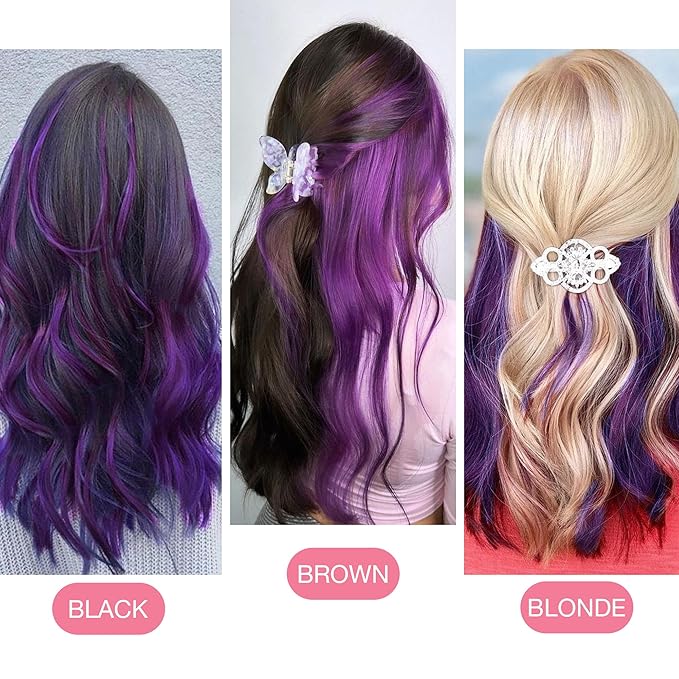 GOO GOO Tape in Hair Extensions Human Hair, Purple, 18inch 25g 10pcs, Colored Tape ins Human Hair Extensions, Silky&Soft Invisible Tape Ins, Hair Highlighted for Party