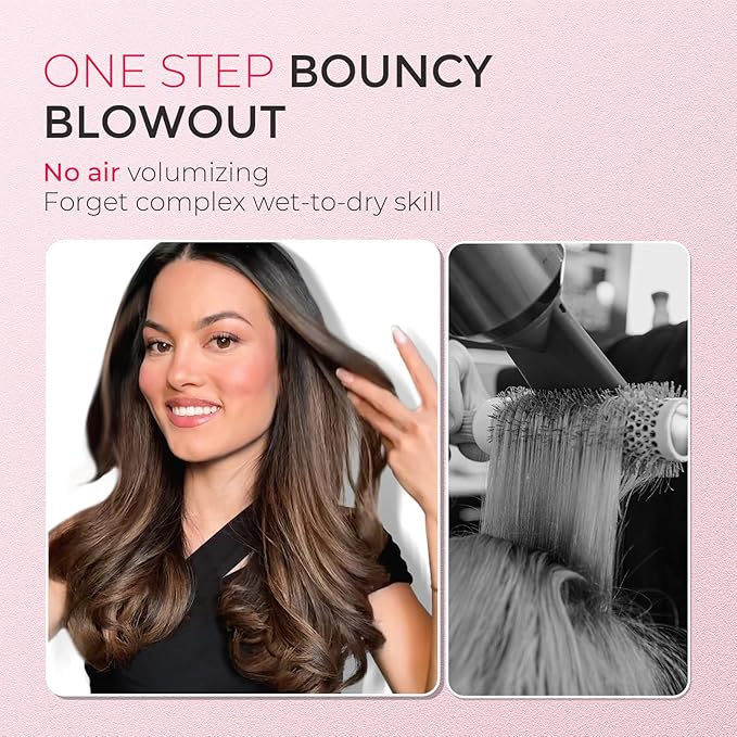 TYMO Thermal Brush Curling Brush - STYLUX 1.5 Inch Blowout Volumizer with Flexi-Fit for Hair Straightening, Heated Round Styler Tool, Hair Straightener and Curler 2 in 1, Dual Voltage, Gold