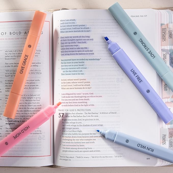 DIVERSEBEE Bible Highlighters Assorted Colors, 5 Pack No Bleed Dual Tip Aesthetic Pastel Highlighter Pens for Journaling, Note Taking, School, Bible Study Supplies and Accessories (Dawn)