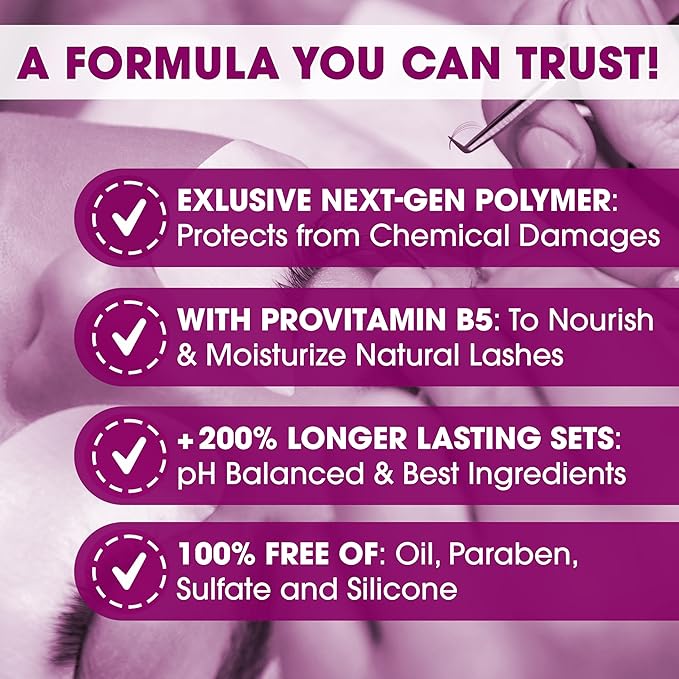 3 in 1 Eyelash Extension Primer Bulk 16 Oz - No Rinse Lash Cleanser and Bonder - Made in America Kit with 100 Wands for Lash Technicians and Brow Stylists for Optimal Retention - Bubble Gum Scent