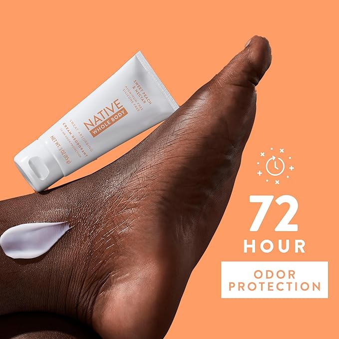 Native Whole Body Deodorant Cream Contains Naturally Derived Ingredients, Deodorant for Women & Men | 72 Hour Odor Protection, Aluminum Free with Coconut Oil and Shea Butter | Sweet Peach & Nectar