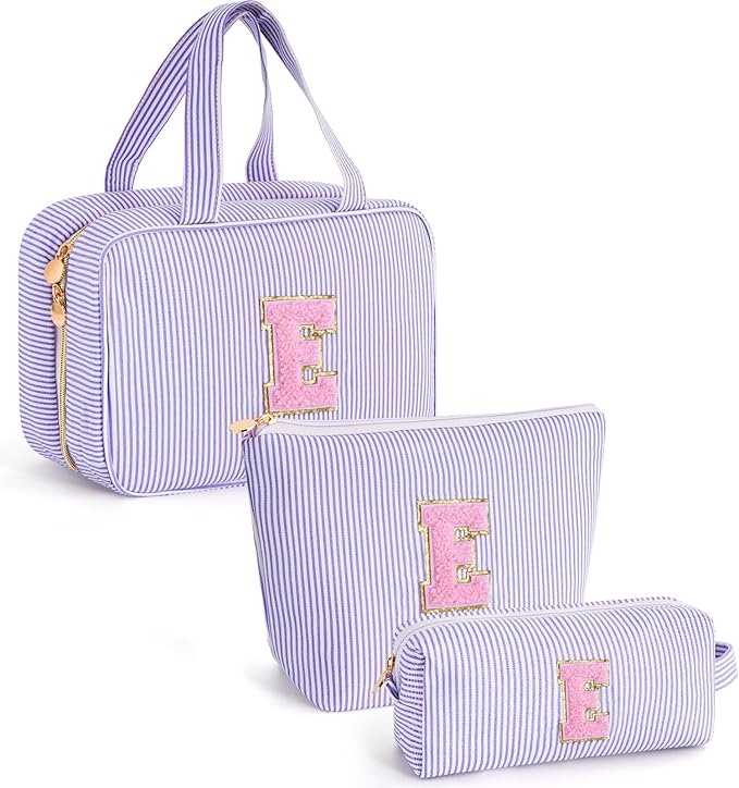 Personalized Initial Toiletry Makeup Bag - Travel Cosmetic Bag for Mom,Niece,Teen Girl Birthday Gifts - Lavender E
