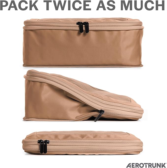 Aerotrunk Compression Packing Cubes for Travel - Luggage Organizer Bags - Double Zipper Packing Cubes for Suitcases (2-Pack, Mocha)