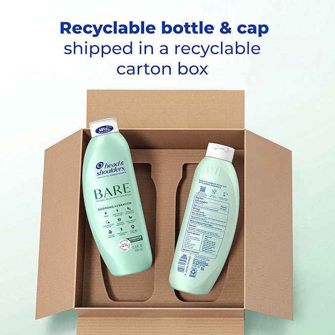 Head & Shoulders Anti-Dandruff Shampoo, BARE Soothing Hydration Twin Pack, 1% Pyrithione Zinc, Dry Scalp Relief, Free of Sulfates, Silicones, Dyes, 13.5 fl oz Each