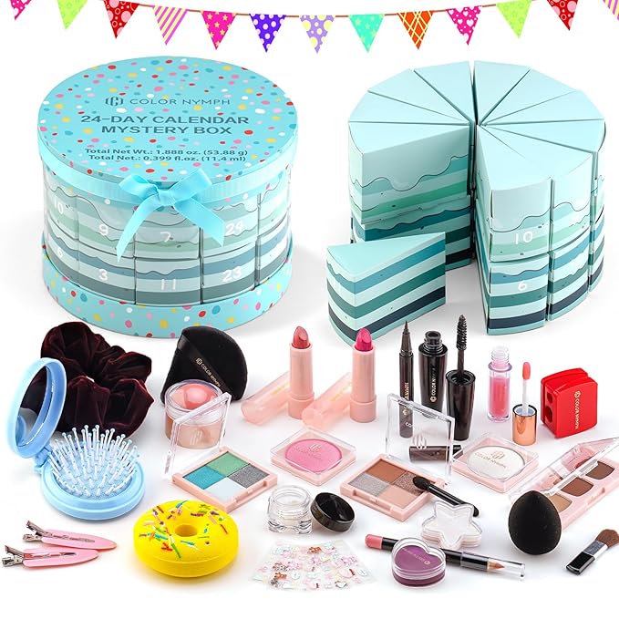 Color Nymph Kids Makeup Kit for Girl - 24 Days Beauty Mystery Box | Make Up Birthday Gift Set for Girls Ages 6-12, Makeup Gift Sets for Bday Countdown, Cosmetics Kit for Kids Teens #Mint Green