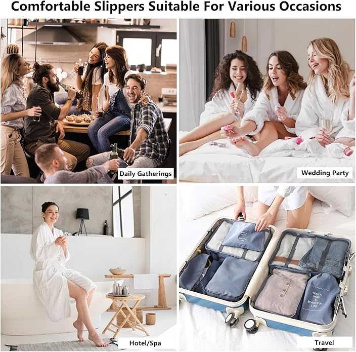 DECOUE 6 Pairs Disposable Slippers for Guest, Non Slip Spa Slides Washable Reusable House Shoes Hotel Indoor Slippers for Women Men, Home,Travel