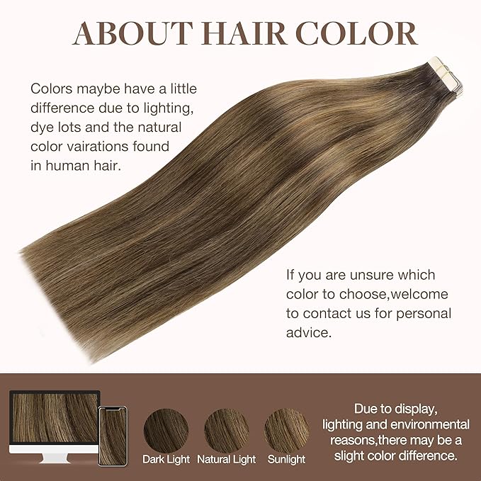 GOO GOO Tape in Hair Extensions Human Hair, 4D/14/5B Brunette Balayage, 22inch 100g 40pcs, Skin Weft Seamless Invisible, Silky Straight with Thick Ends, Remy Human Hair