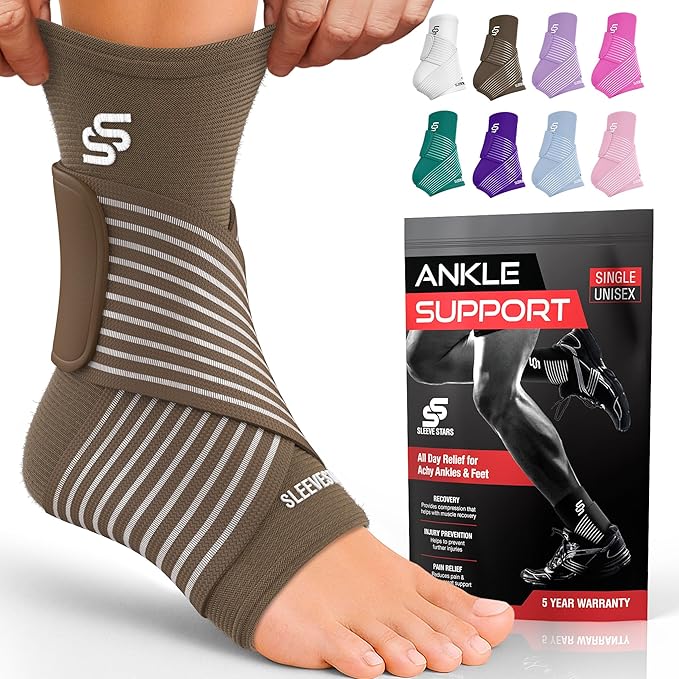 Sleeve Stars Ankle Support for Ligament Damage & Sprained Ankle, Plantar Fasciitis Support & Achilles Tendonitis Pain Relief, Ankle Brace for Women & Men (Single/Mocha Brown)