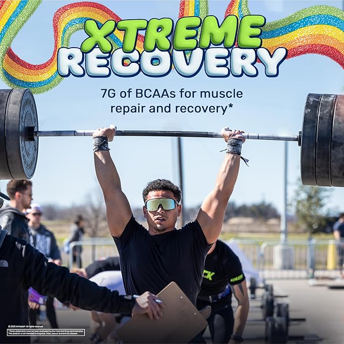 Xtend Original BCAA Powder Airheads Rainbow Berry Flavor, 7g BCAA and 2.5g L-Glutamine, Sugar Free Post Workout Muscle Recovery Drink with Amino Acids for Men & Women, 30 Servings