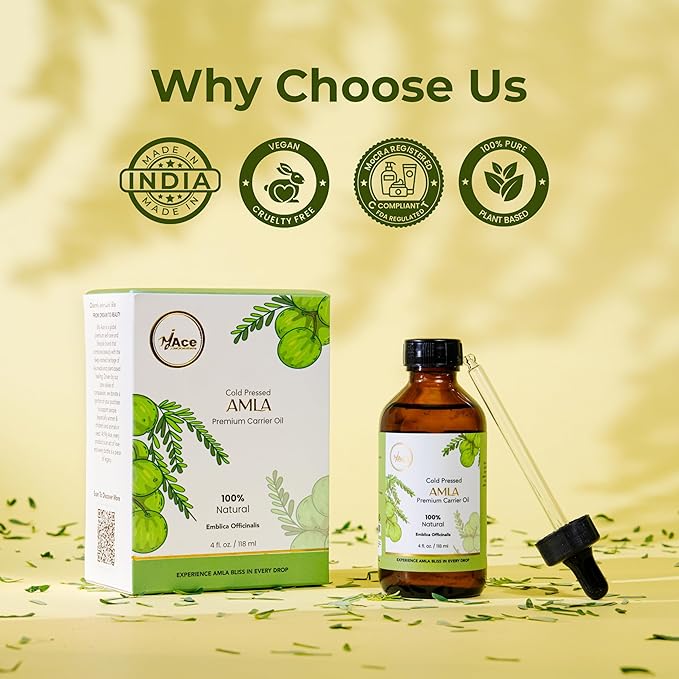 My Ace Amla Carrier Oil | 100% Pure Cold Pressed Unrefined Oil for Hair Growth, Scalp & Skin Care, Face Moisturizer, Body Massage & Aromatherapy – 4 fl oz