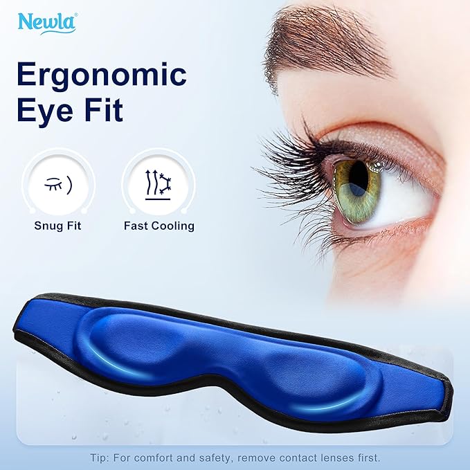 Contoured Cooling Gel Eye Mask: Snug Fit Cold Compress for Puffiness Migraines Dark Circles Sinus Eye Strain - Fits All Head Sizes - Daily Relaxation Beauty Care Travel (Black)