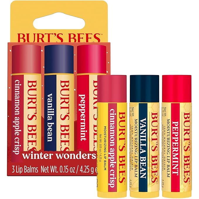 Burt's Bees Stocking Stuffers, Winter Wonders Lip Balm Set for Christmas Gifts, With Responsibily Sourced Beeswax, Natural Origin Lip Care, 3 Tubes, 0.15 oz. (Pack of 2)