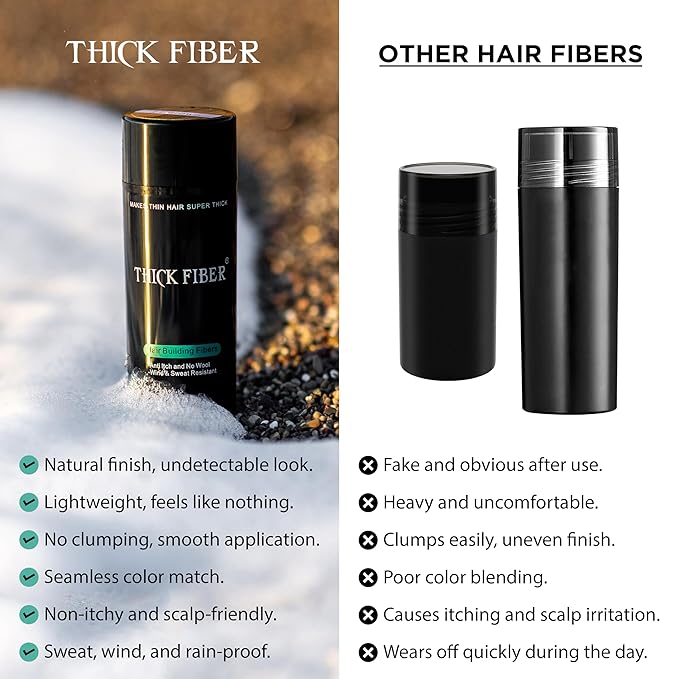 THICK FIBER Hair Fibers for Thinning Hair & Bald spots (MEDIUM BROWN) - 25g Bottle - Conceals Hair Loss in Seconds - Hair Powder for Women & Men