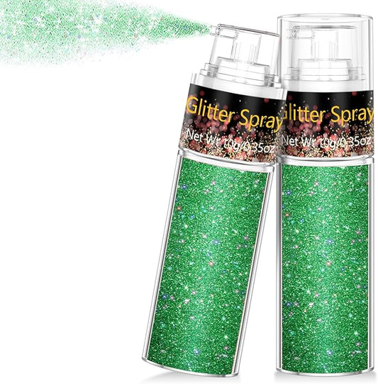 Hair and Body Glitter Spray, 1PC St Patricks Day Glitter Hairspray Dry Powder Makeup for Clothes, Festival Rave Prom Loose Sparkle Powder,Holographic Ultra Fine Resin Glitters for Crafts (1PC Green)