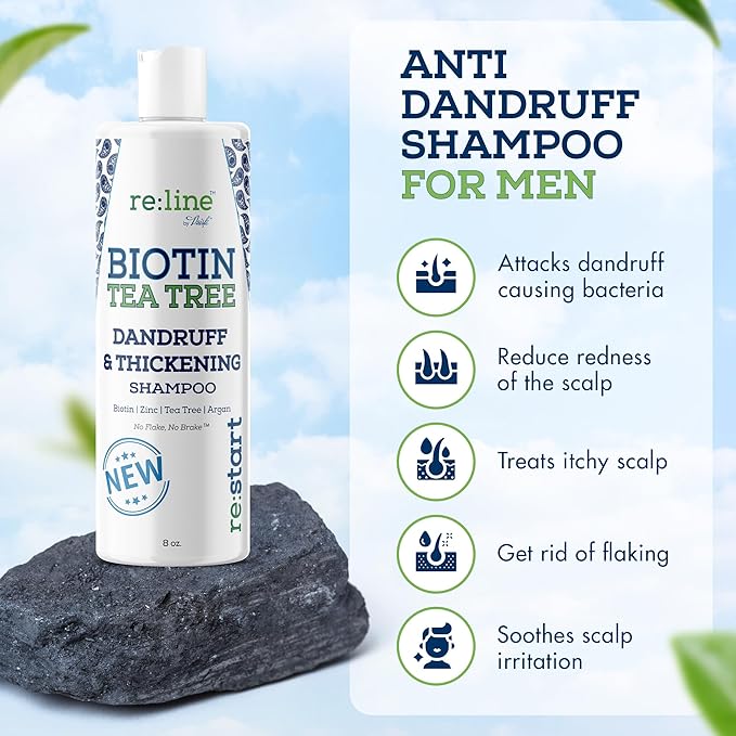 Anti Dandruff Shampoo for Men - Tea Tree Oil & Zinc Shampoo for Dandruff & Thinning Hair (8 OZ)