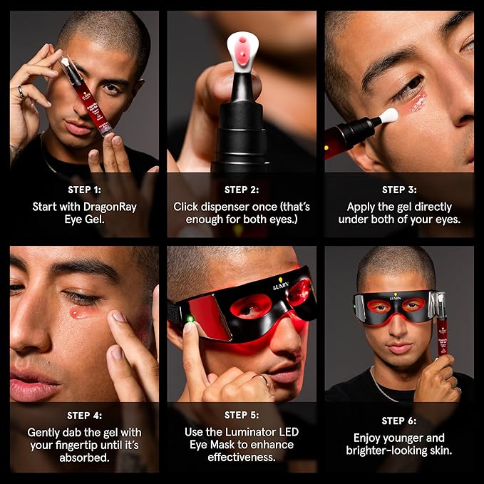 Lumin DragonRay Eye Gel, Under Eye Serum for Red Light Therapy, Peptides, Hyaluronic Acid & Caffeine Cream, Reduces Dark Circles & Puffiness, Compatible w Luminator Eye Mask, Vegan, 0.51oz (15ml)