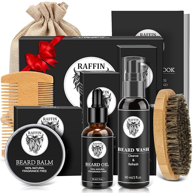 Valentines Day Gifts for Him - Beard Kit w/Beard Oil & Balm, Beard Brush & Comb, Beard Wash/Shampoo for Men's Self-care, Anniversary | Birthday Gifts for Men Husband Boyfriend Dad Son Friend Brother