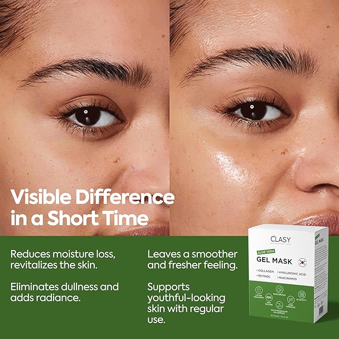 Aloe Vera Face Mask Sachets (20 Count) – Hydrating Gel Mask with Retinol, Collagen & Niacinamide – Soothing After-Sun Relief & Anti-Aging Moisturizer – Travel Size for All Skin Types