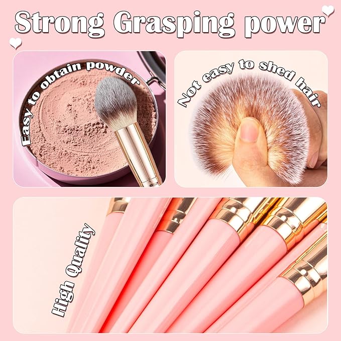 Makeup Brush Set, 48Pcs Makeup Brushes Set Professional Kit for Beginner, Premium Synthetic Foundation Concealers Powder Eye Shadows Blush Make up Brushes with Makeup Sponge, Pink