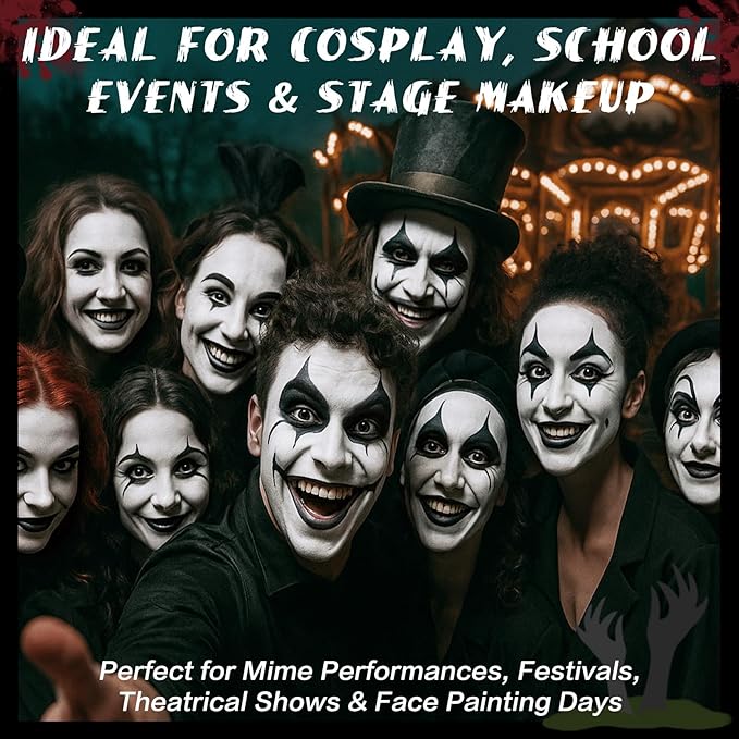 BOBISUKA White Face & Body Paint Stick Water-Based Washable Face Paint Makeup Stick for Halloween Clown, Joker, Skeleton, Zombie, Mime, Cosplay, SFX, Sports Eye Black & Costume Party