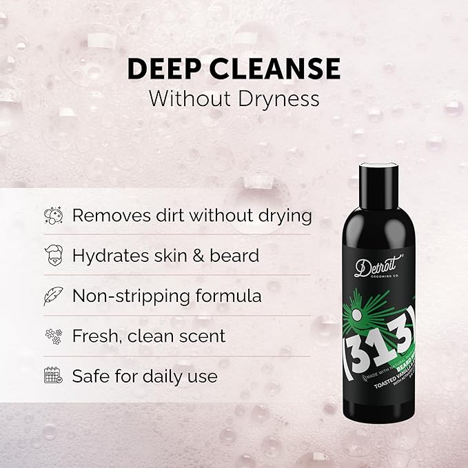 Detroit Grooming Co. Beard Wash - Men's Beard Shampoo - Deeply Cleanses & Refreshes Beards - Aloe Vera with Essential Oils - Beard & Mustache Cleanser - Toasted Vanilla & Amber Scent - 313-8oz