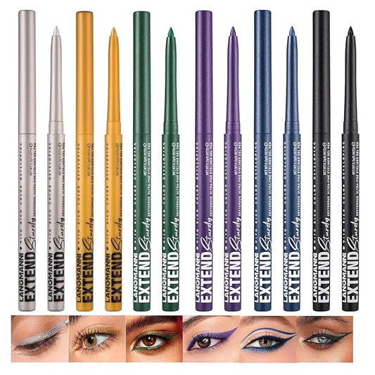 LANGMANNI 6Pcs Metal Colorful Eyeliner Pencil Set - Matte & Shimmer Eye Makeup,Smooth Use Long-Lasting & Waterproof Eyeliner Set(#02+03+04+06+08+12)