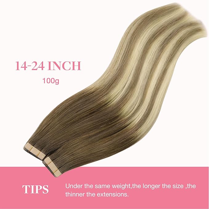 GOO GOO Tape in Hair Extensions Human Hair, 3/8/613 Walnut Brown to Ash Brown and Bleach Blonde, 12inch 80g 40pcs, Skin Weft Seamless Invisible, Silky Straight with Thick Ends, Remy Human Hair
