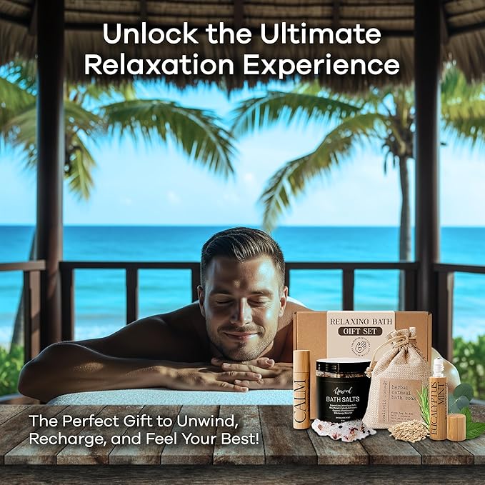 SOULISTIC ROOT Revitalizing Bath Gift - Premium Self-Care Bath & Body Set with Lavender Oatmeal Soak, Tranquil Essential Oil Roller, Epsom Salt Soak, Home Spa Kit, Valentine's Day Ready-to-Gift Box