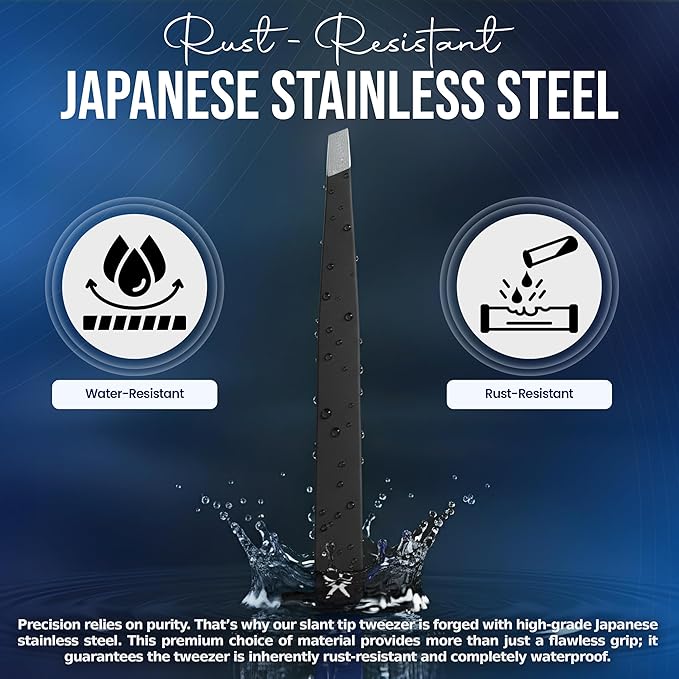 Stainless Steel Mini Slant Tweezer - Professional Precision Eyebrow Tweezers for Women & Men, Rust-Proof Travel Grooming Tool for Facial Hair Removal, Chin Hair & Ingrowns (Matt Black)