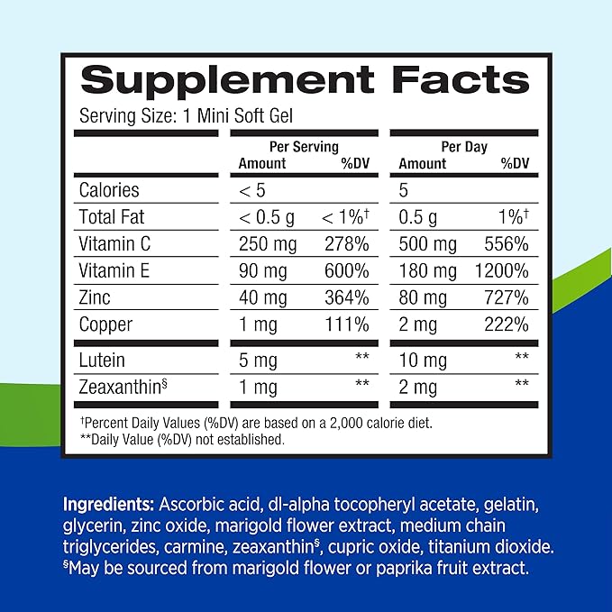 PreserVision AREDS 2 Eye Vitamins, #1 Eye Doctor Recommended Brand, Lutein and Zeaxanthin Supplement with Vitamin C, Vitamin E, Zinc, and Copper, 120 Softgels (Minigels)