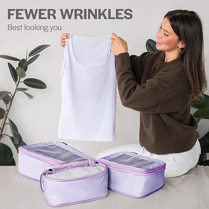 Aerotrunk Compression Packing Cubes for Travel - Luggage Organizer Bags - Double Zipper Packing Cubes for Suitcases (2-Pack, Purple)