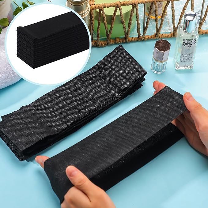 WILLBOND 200 Pieces Disposable Spa Facial Headbands Stretch Non Woven Facial Headband Skin Care Hair Band with Soft Convenient Closure for Women Salons(Black)