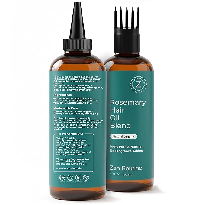 Rosemary Oil for Hair Growth + Head Massager Set | Strengthening Biotin + Coconut Oil – Hair Thickening Serum – Dry, Frizzy, Split Ends & Damaged Scalp Treatment – Color Safe, All Hair Types