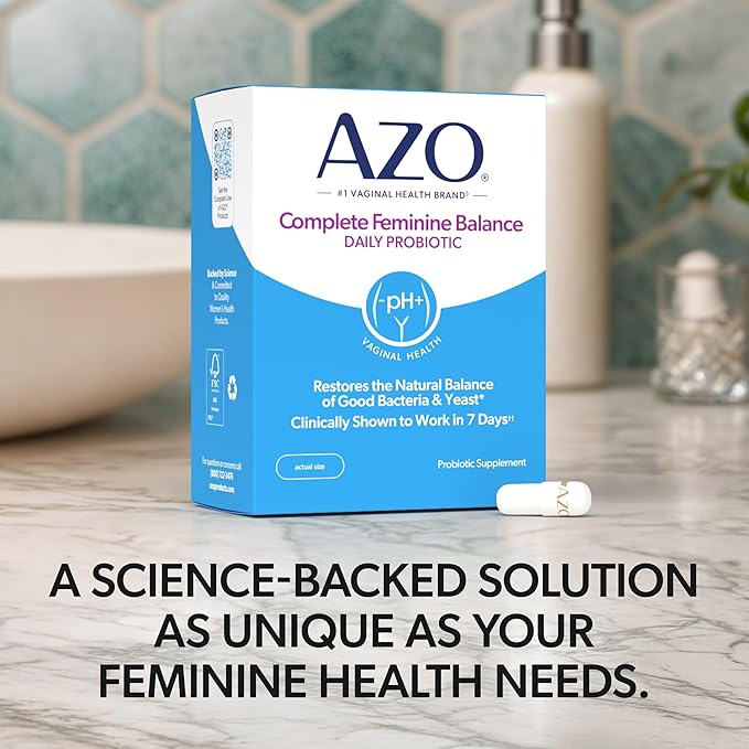 AZO Complete Feminine Balance Daily Vaginal Probiotics for Women, Clinically Proven to Help Protect Vaginal Health, Helps balance pH and yeast, 60 Count