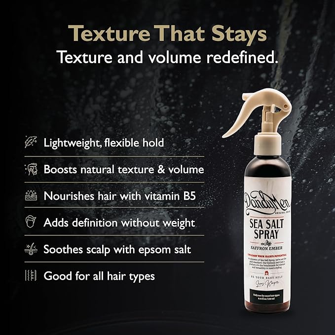 Sea Salt Spray for Men – Lightweight Texture, Volume, and Flexible Hold Hair Texture Spray with Epsom Salt & Pro-Vitamin B5 (8.45 oz, Saffron Ember)