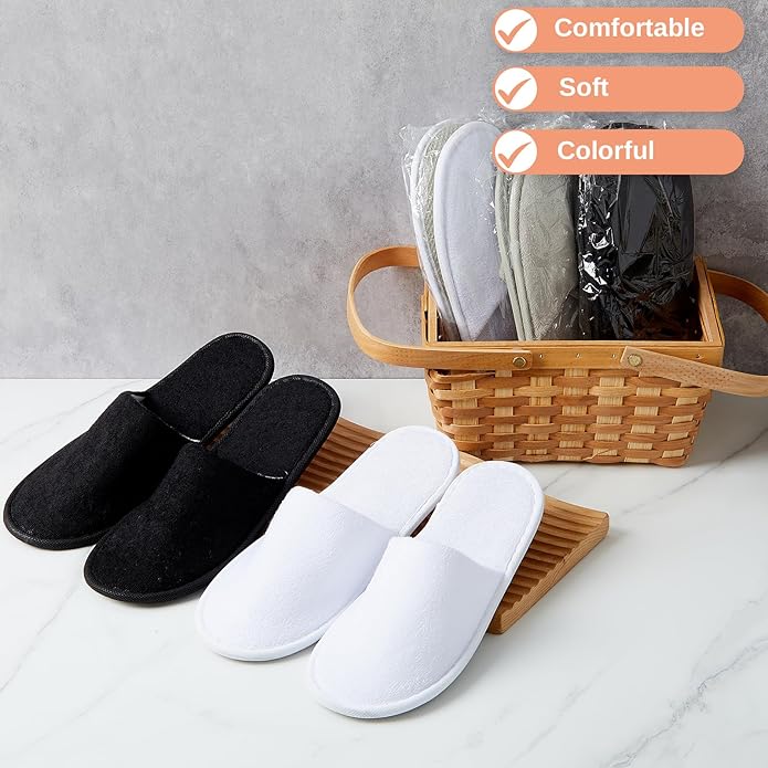 Geyoga 24 Pairs Disposable Slippers for Guests Bulk 2 Size Cotton Soft Spa Hotel House Slippers for Women Men Wedding Party Shoeless Home Indoor Travel