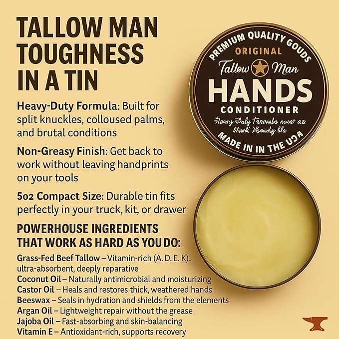 Tallow Man Hand Salve – Heavy-Duty Hand Repair for Working Men | Grass-Fed Tallow 5oz