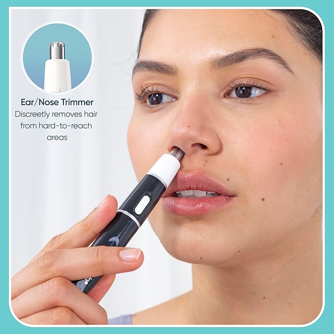 Conair GIRLBOMB All-in-1 Facial Hair Trimmer for Women - 9 Piece Kit with 2 Dermablades - Perfect for Face, Ear/Nose and Eyebrows - Battery-Powered