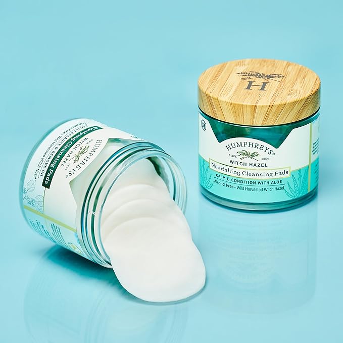 Humphreys Witch Hazel Nourishing Cleansing Pads | Wild Harvested Witch Hazel & Aloe | Hydrating, Natural Alcohol-Free Formula | 60 Rounds