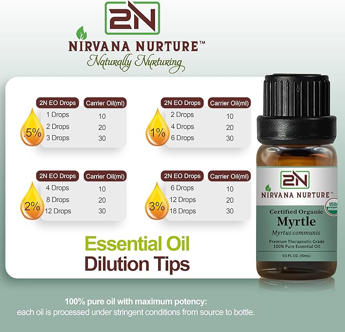 Myrtle Essential Oil USDA Certified Organic, 100% Pure Natural Premium Grade, Undiluted