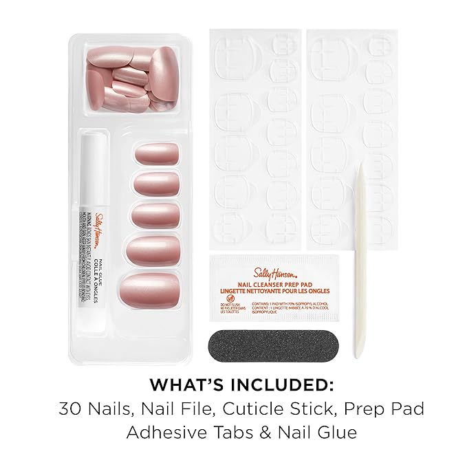 Sally Hansen Salon Effects Perfect Press-On Nails | Oval Shape | Easy to Apply, Non-Damaging | 30 Nails, Nail Glue, Adhesive Tabs, File | Out of This Pearl