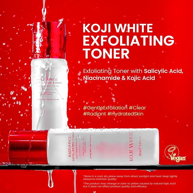 Koji White Exfoliating Toner for Face, 5% PHA BHA Toner | 2% Niacinamide, Kojic Acid & Hyaluronic Acid | Hydrating & Soothing Facial Toner | Unscented for Sensitive Skin, Vegan Skincare, 5.07 Fl Oz