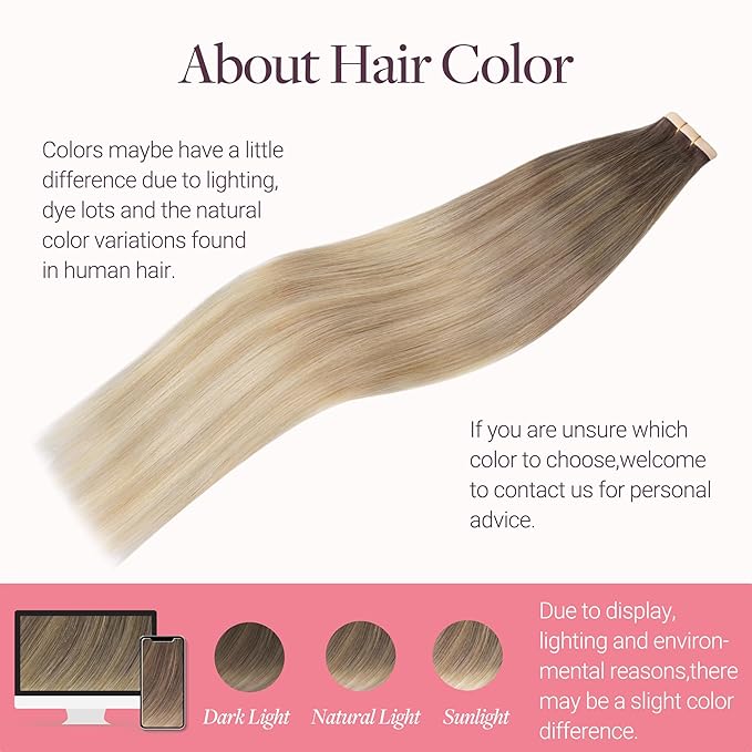 GOO GOO Tape in Hair Extensions Human Hair, 9/18J/60 Chocolate Brown to Champagne Blonde Balayage, 14inch 50g 20pcs, Skin Weft Seamless Invisible, Silky Straight with Thick Ends, Remy Human Hair