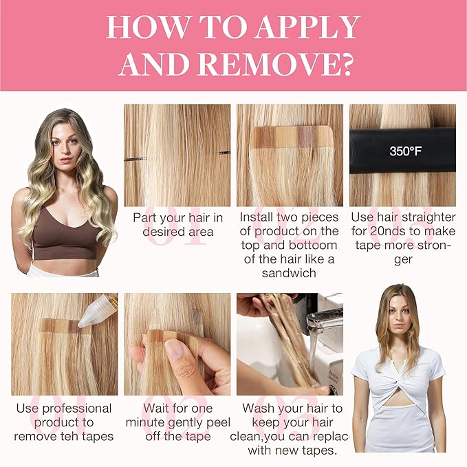 GOO GOO Tape in Hair Extensions Human Hair, 9/60 Balayage Ash Brown to Platinum Blonde, 24inch 50g 20pcs, Skin Weft Seamless Invisible, Silky Straight with Thick Ends, Remy Human Hair